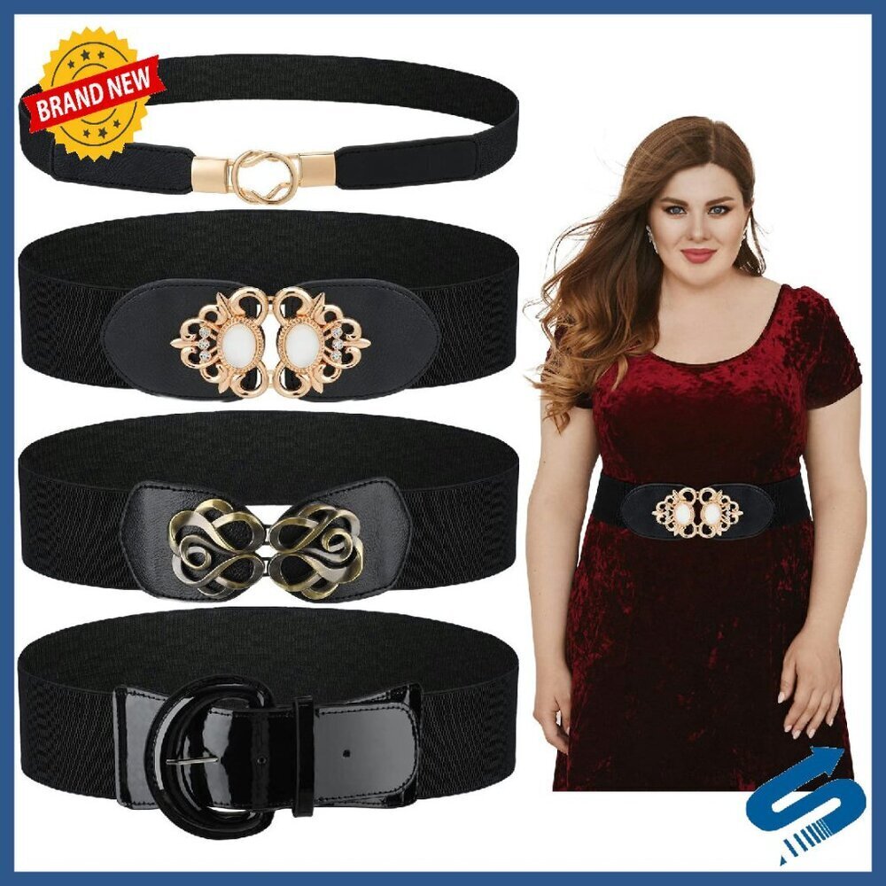 Plus Size Elastic Waist Belt Set, 4 Styles, Vintage Buckle, Stretchy Fit